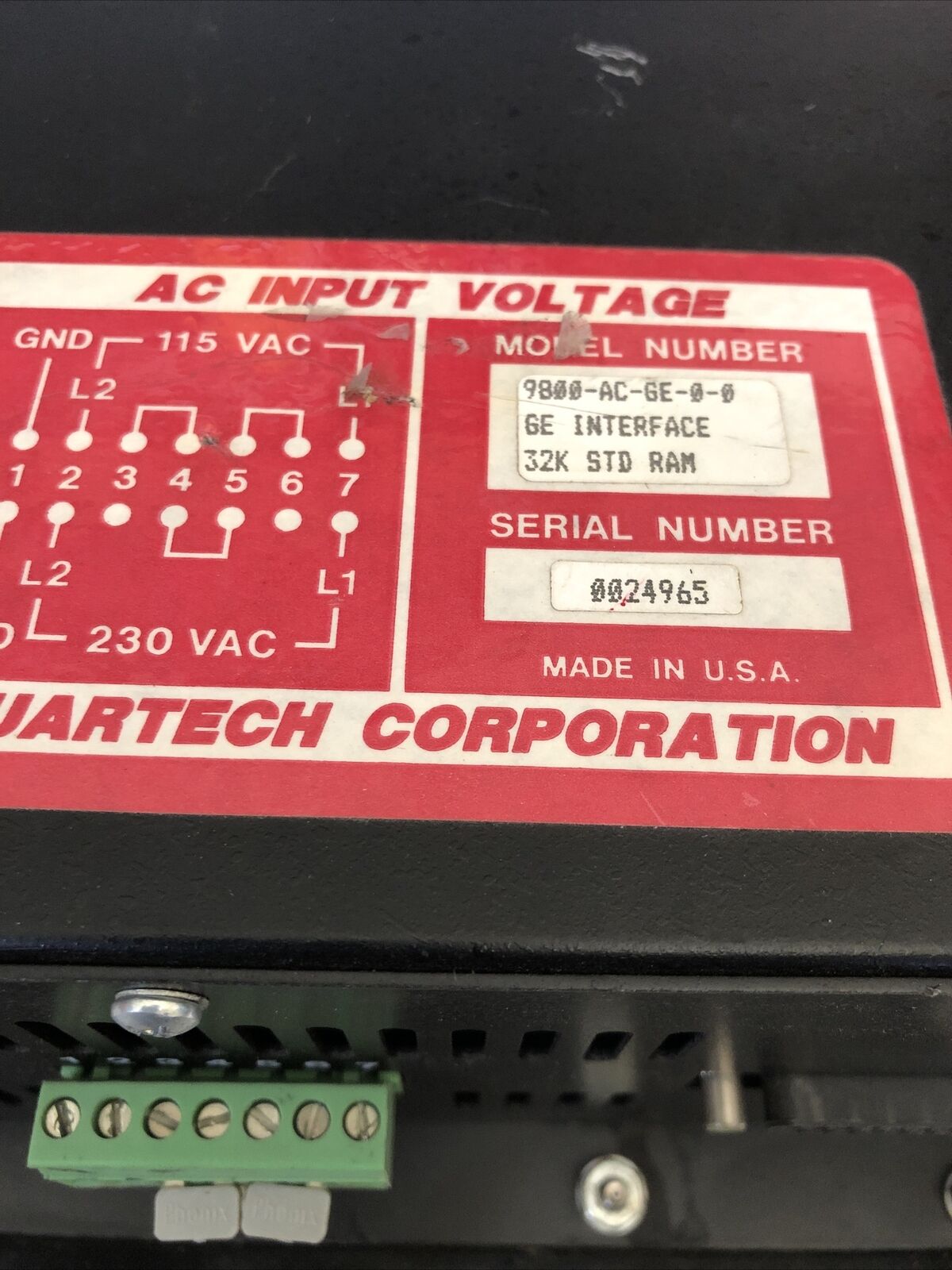 Quartech 9800-Ac-Ge-0-0 Operator Ge Interface 32K Std Ram Terminal,Bm