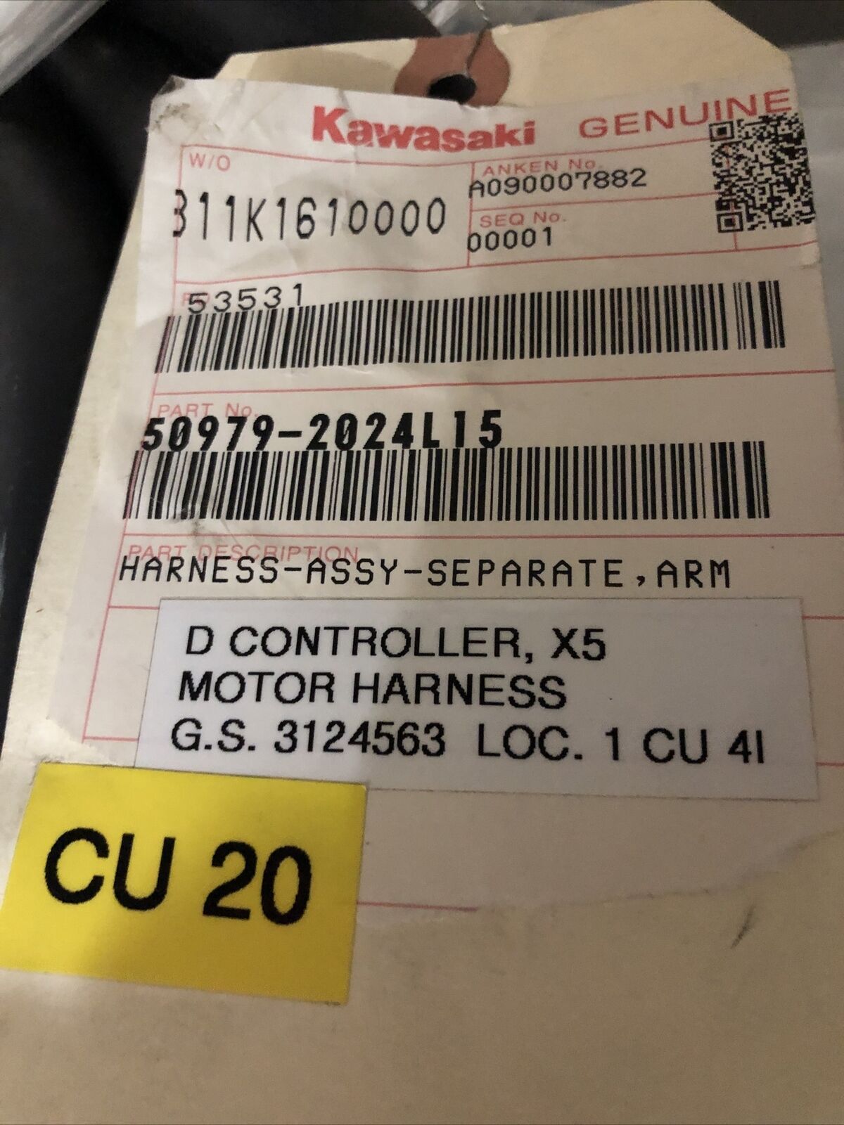 New Kawasaki 50979-2024L15 X5d,Controller Servo Harness Cable Plc Wire,Bn