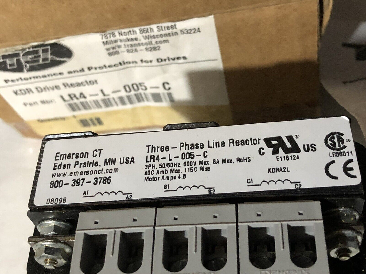 New Tci  Lr4-L-005-C Kdr Emerson Ct 3 Three Phase Line Reactor, 600 Vac Max,Tn