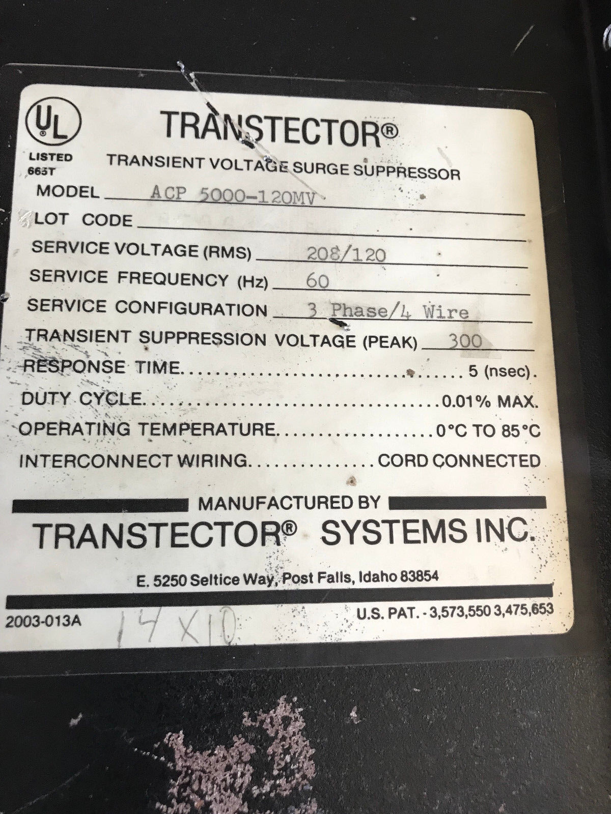 Transtector Acp 5000-120Mv Protection Surge Supressor Transient Voltage,Et