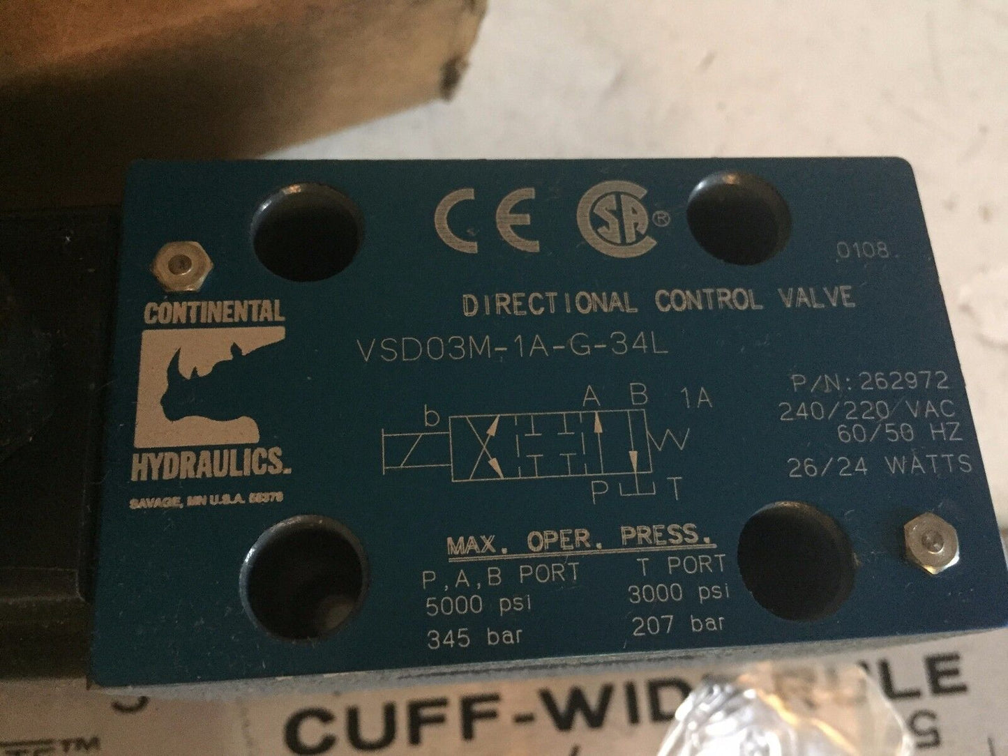 Continental 262972,Vsd03m-1A-G-34L Directional Control Valve Vsdo3m-1A-G-34L,Sa