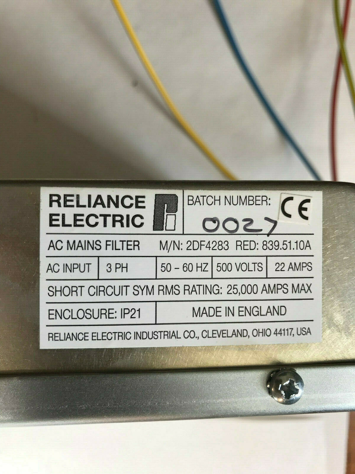 New Reliance Electric 2Df4283 ,839.51.10A,Ac Mains Filter. 22A,So