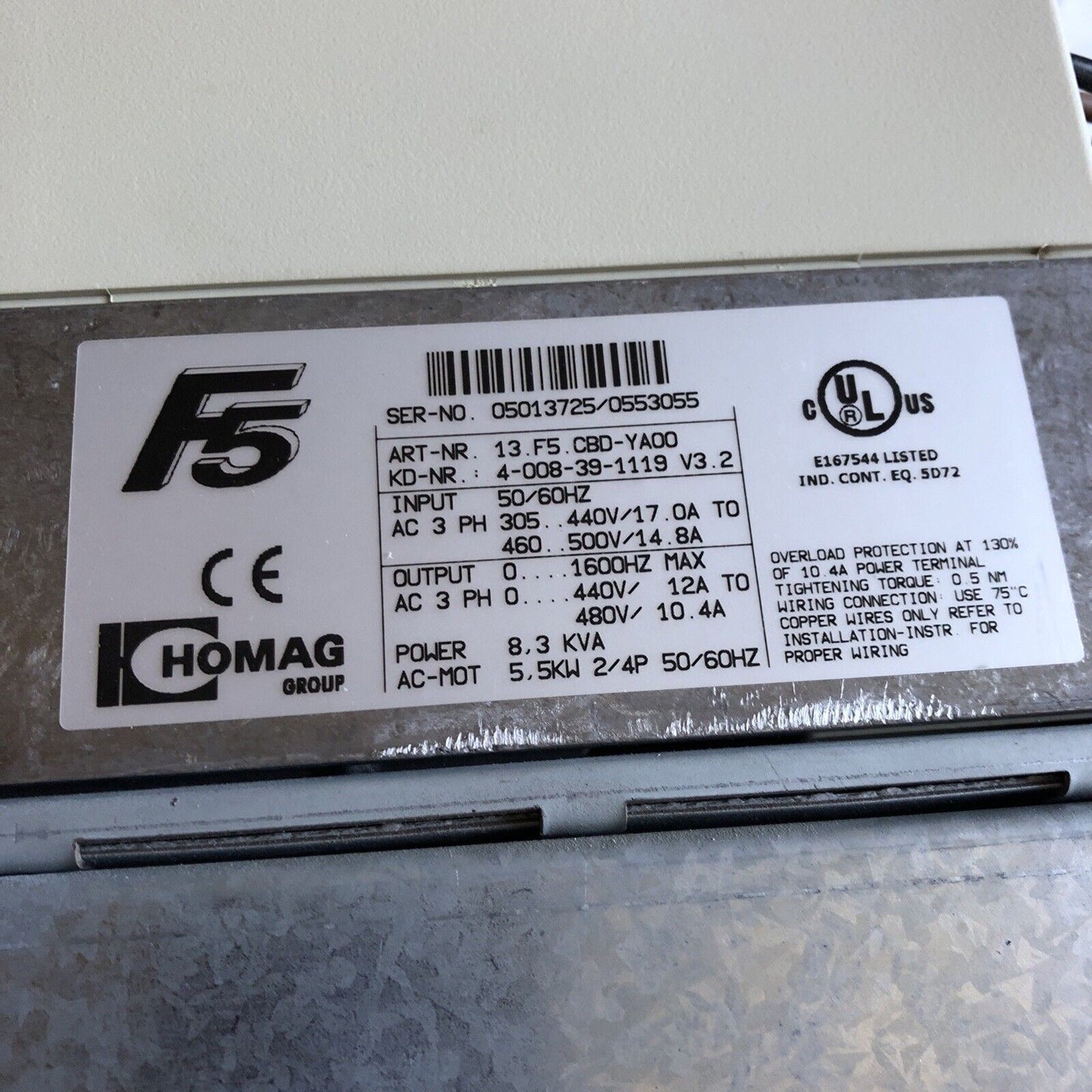 Keb 13.F5.Cbd-Ya00,8.3Kva,13.F5.Cbd-Yaoo Combiver Drive,3Ph,305-500V,Ea