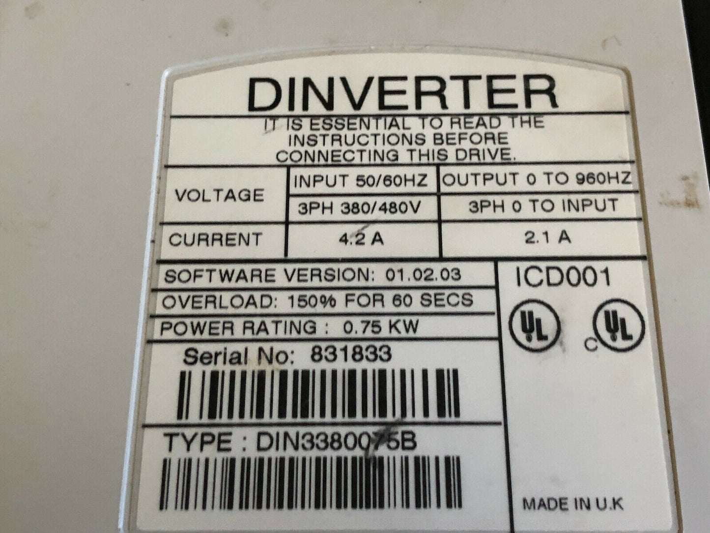 New Dinverter Din3380075b Control Techniques Din3380075b,Icd001 Controller,Bb