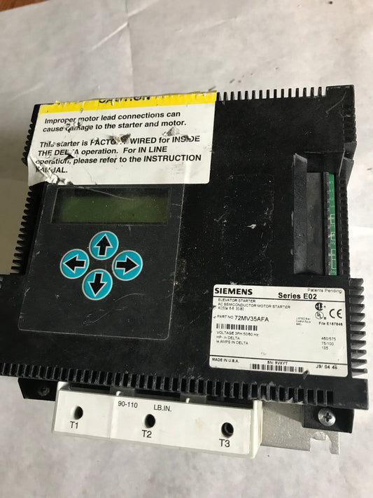 Siemens 72Mv35afa Solid Elevator Starter E02,3Ph 460/575V 75/100Hp 105Amp,Ag
