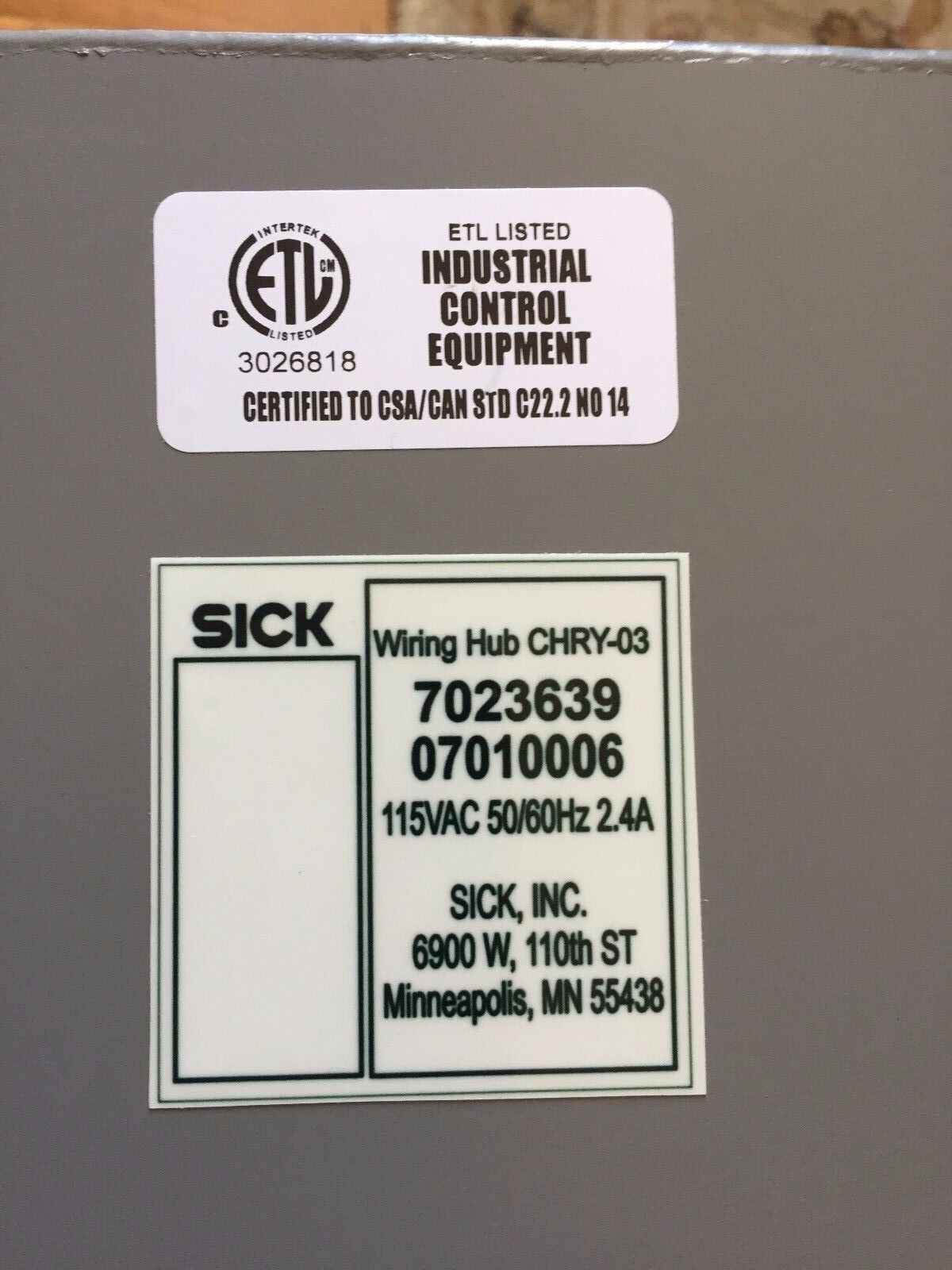 New Sick 7023639,Sick 7023639-07100008,Wiring Hub,1Ph Control Box 115Vac,Bj