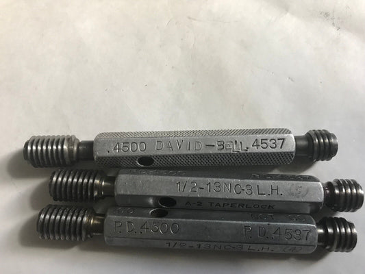 Lot 3 Go No Go  Thread & Plug Gauge  1/2-13 Nc 3 Go Pd .4500 No Go Pd .4537,Er