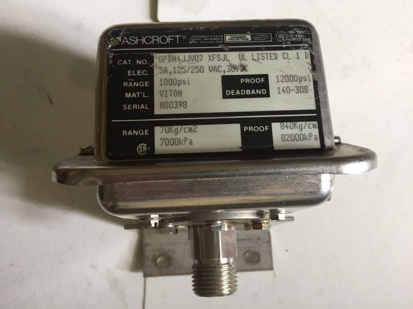 New Ashcroft Gpdn4jjv07 Xfsjl Pressure Control 2 Setpoint 1/2" Female 100,Tg
