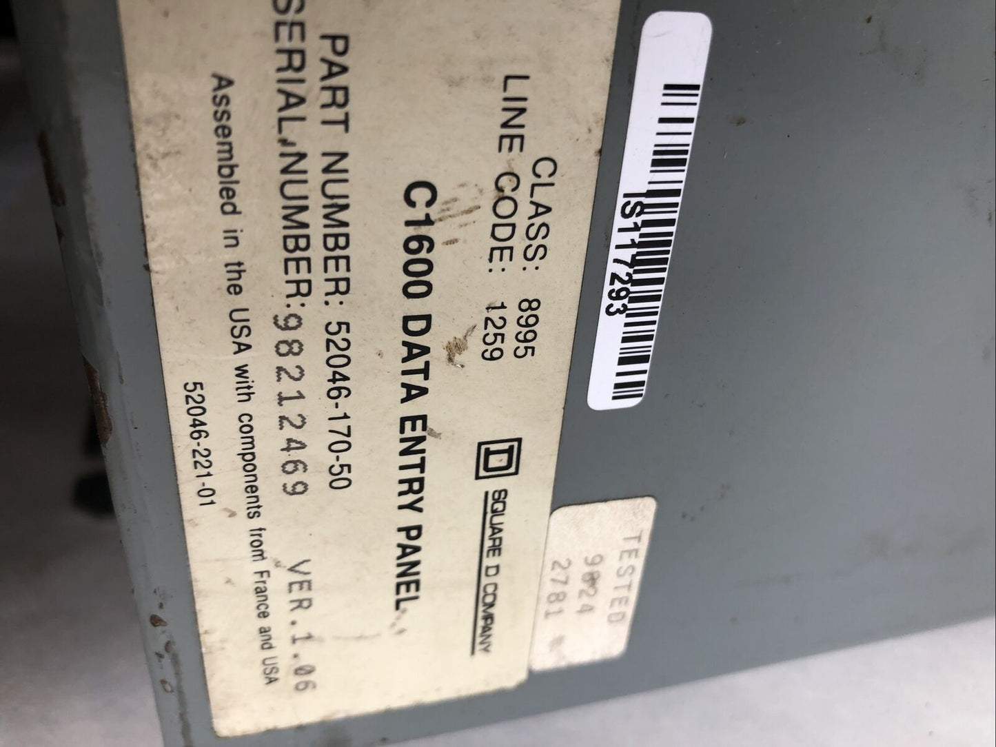 Square D/ Telemecanique C1600 Data Entry Panel,52046-170-50, Enclosure,Fb