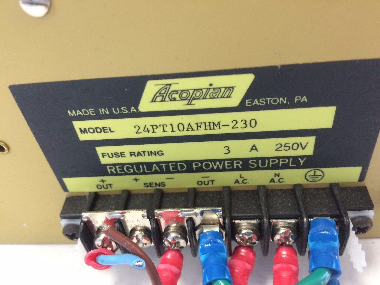 Acopian 24Pt10afhm-230 Regulated Power Supply, 3 Amp, 250 V,Cw