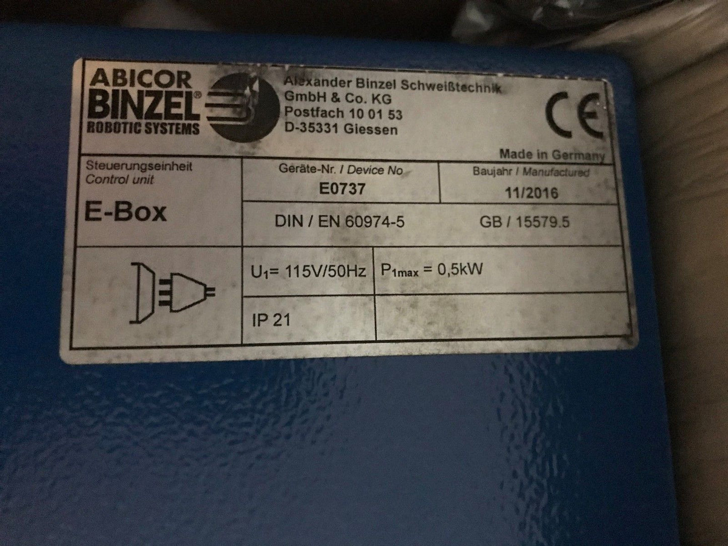 New Abicor Binzel E0737 Control Unit,Din/En 60974-5,Abirob E-Box,Ao