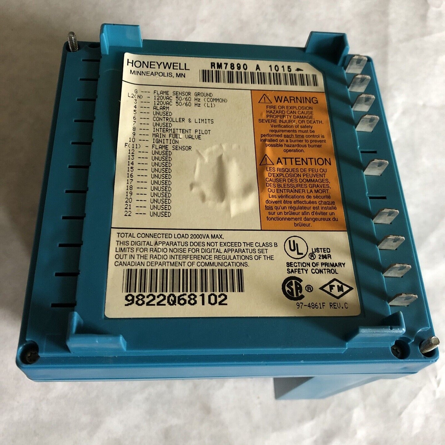 Honeywell Rm7890 A 1015 Burner Rm7890a1015 Control,Relay Module,Cs