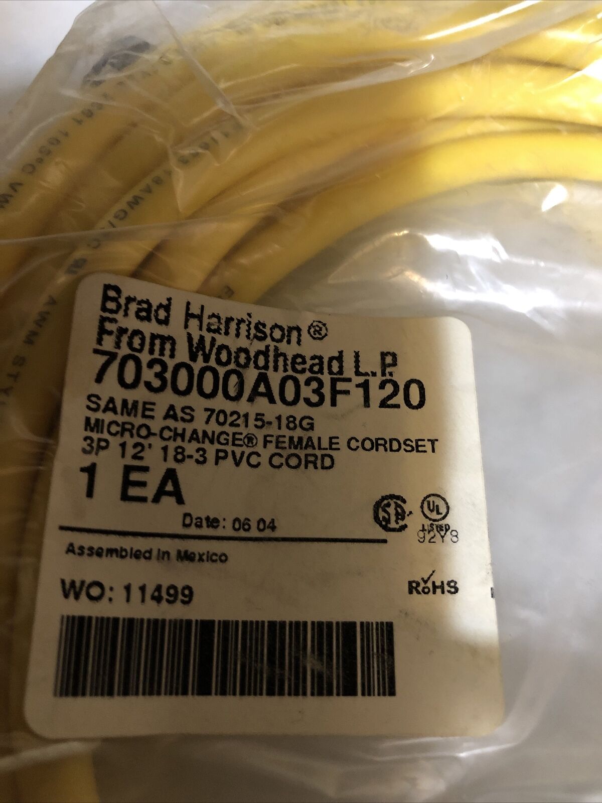 Brad Harrison 703000A03f120 Woodhead Micro-Change Same As 70215-18G,Ag,By