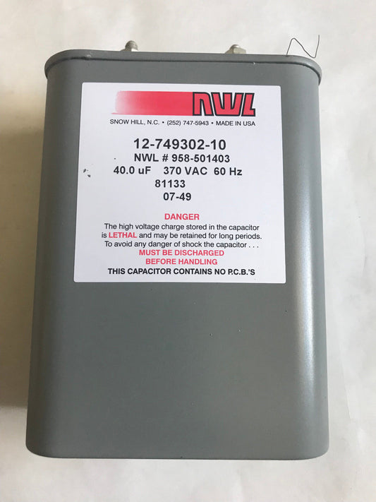Emerson Electric 12-749302-10 Nwl,Paper Capacitor,40Uf 370Vac 60Hz 958-501403,Er