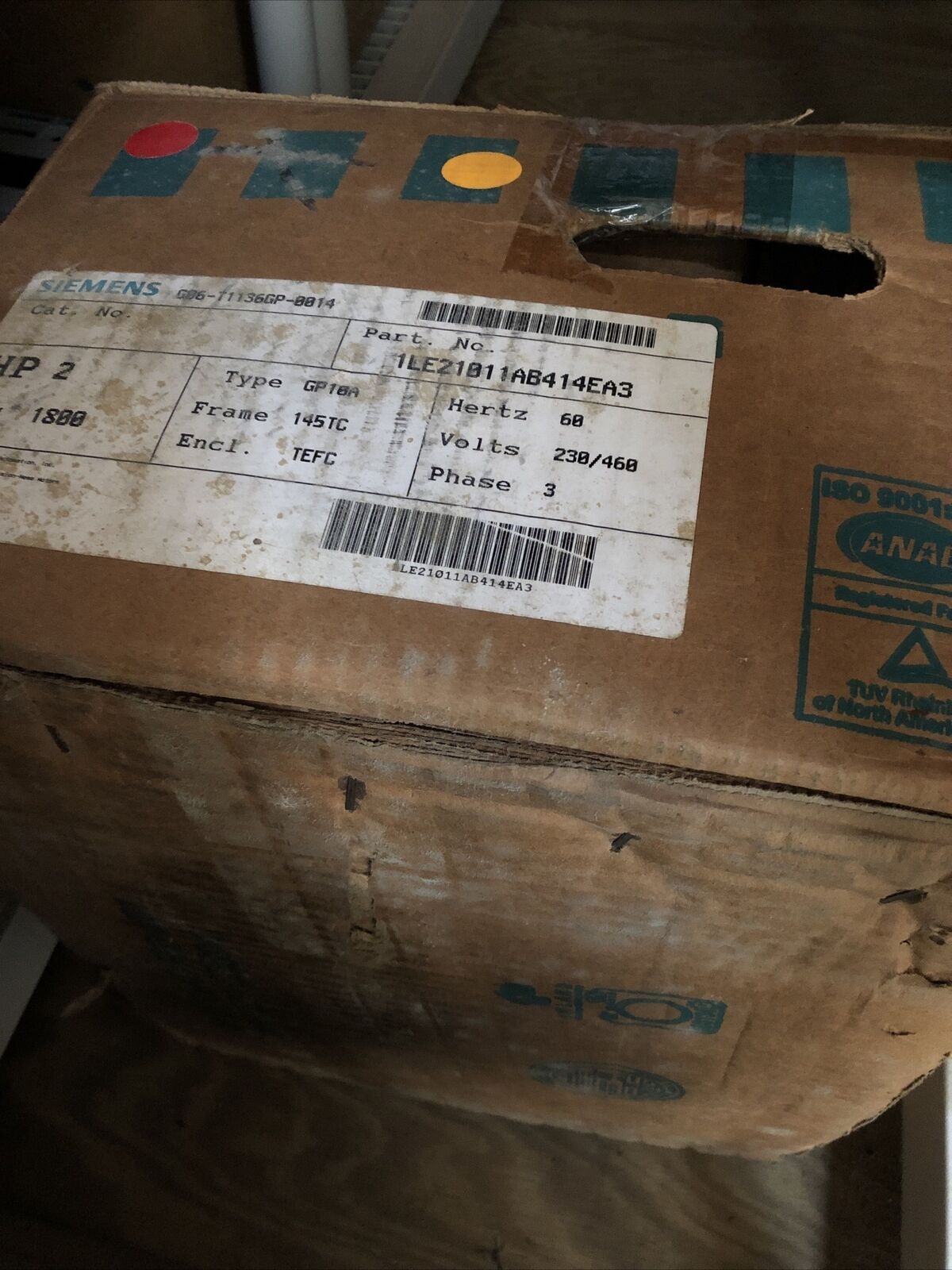 New Siemens 1Le21011ab414ea3  Siemens Building Tech.  Motor 2Hp 3Ph Gp10a,Dc