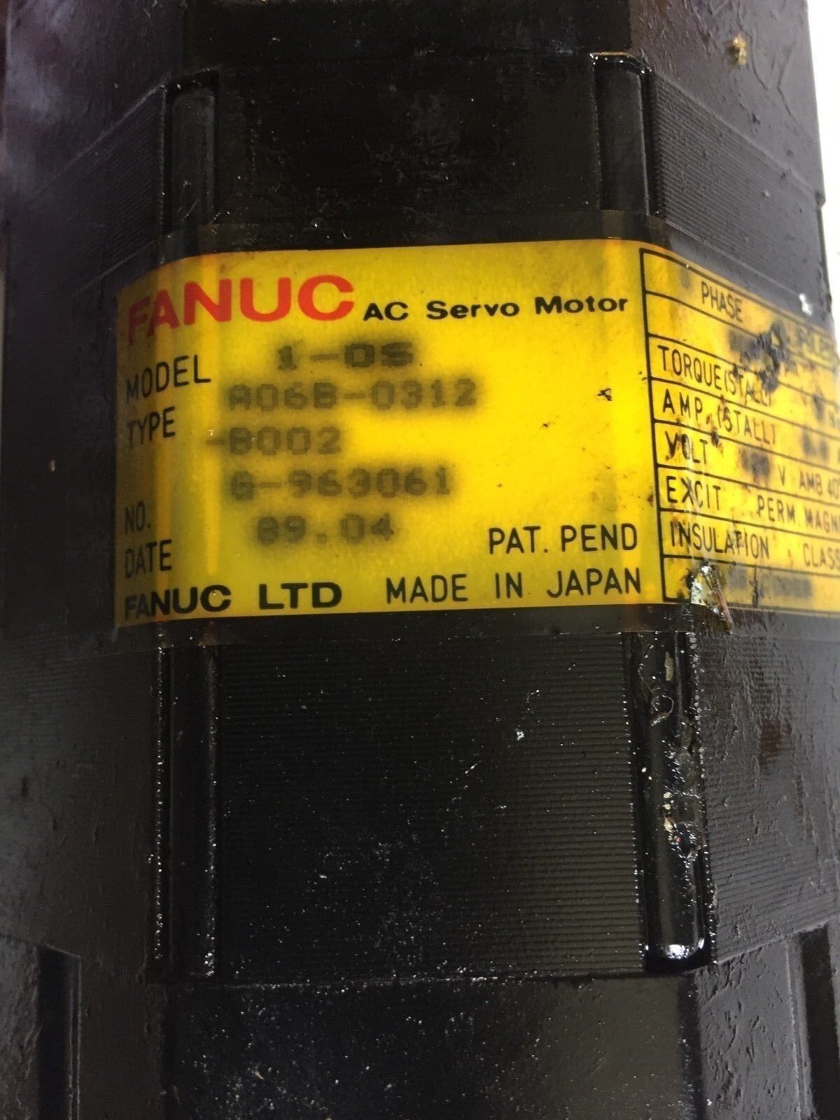 Fanuc A06b-0312-B002,1-Os,10S  Ac Servo Motor,120 V,3-Phase,Rpm: 2000,Br