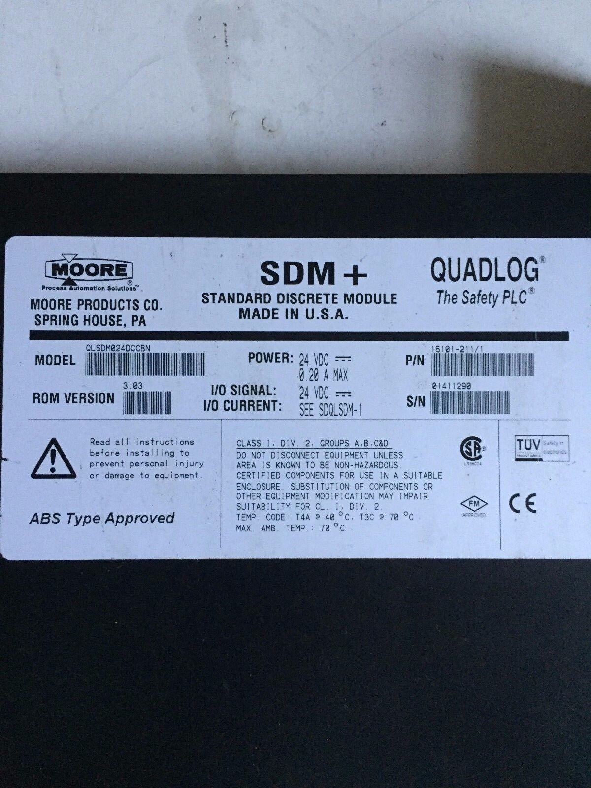 Moore Sdm+ Quadlog,Qlsdm024dccbn,Qlsdm024dccbn,Standard Discrete Module,Bz