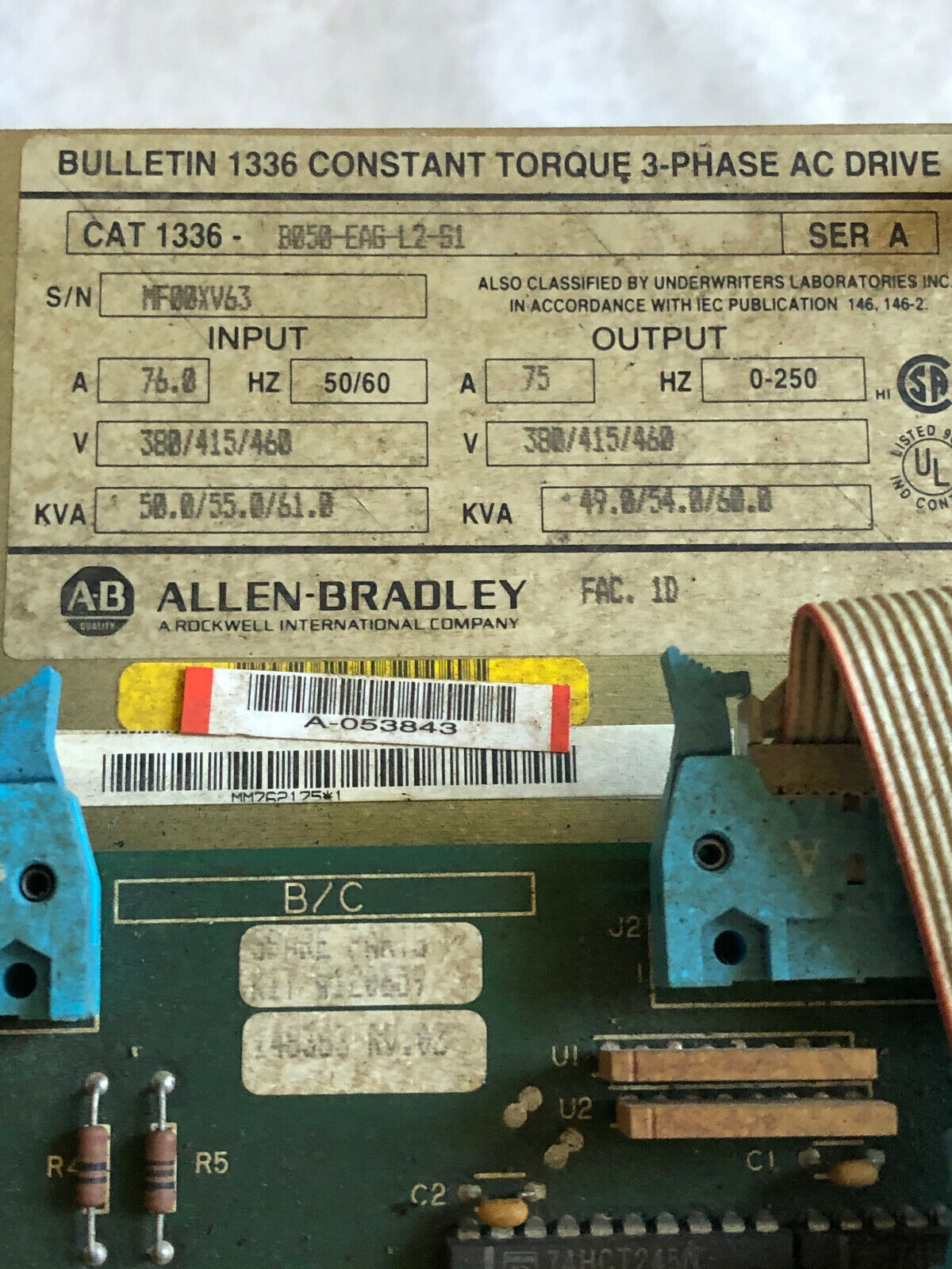 Allen Bradley 1336-B050-Eag-L2-S1 Ac Drive Cirucit Board,76A,0.250 Hz,Er