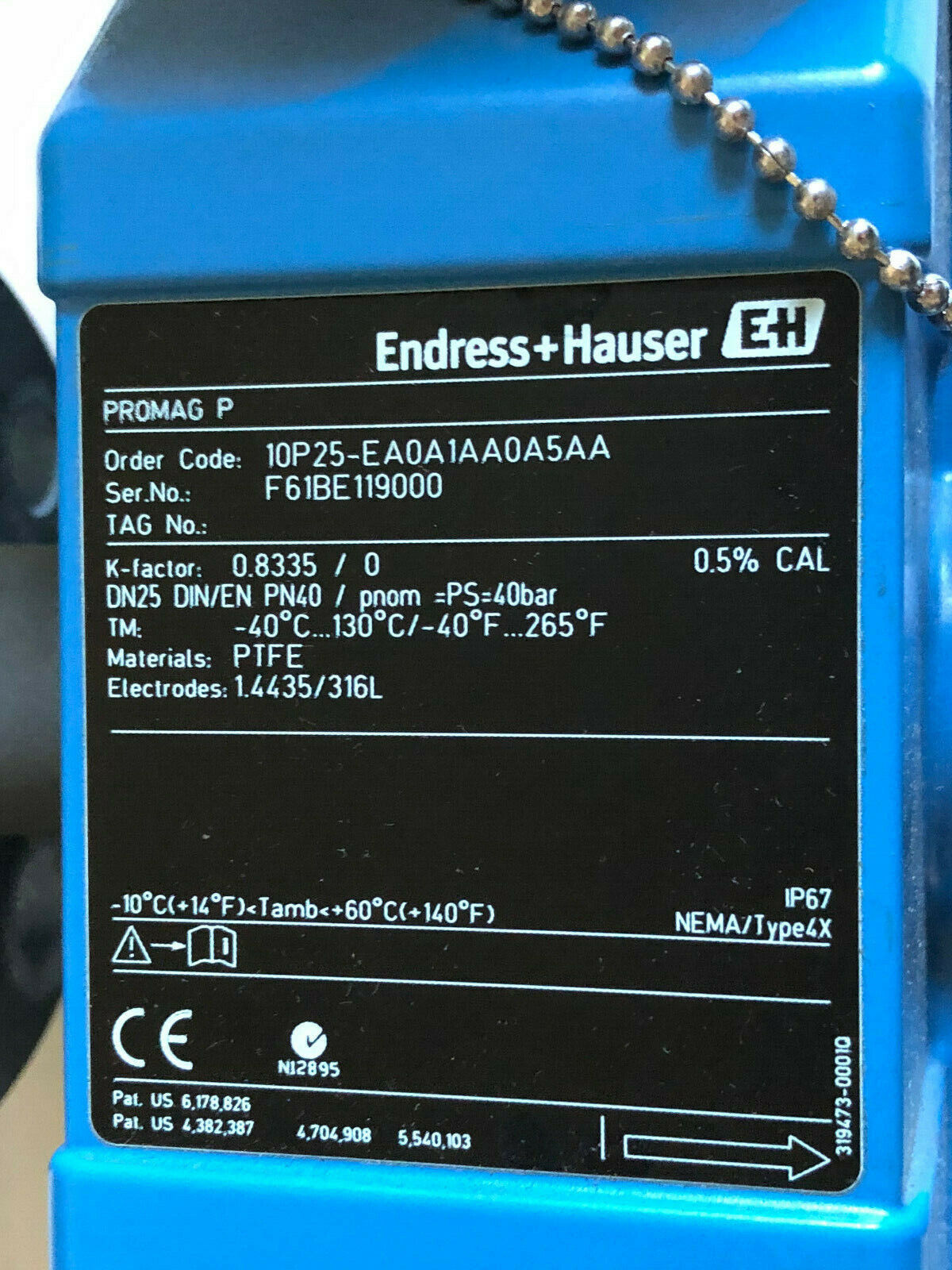 Endress Hauser 10P25-Ea0a1aa0a5aa Promag P,Promag 10 Flowmeter,Fit-2-510B,Ek