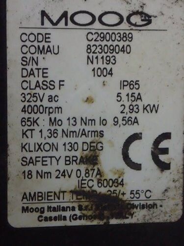 Moog Comau 82309040,C2900389 Servo Motor, 325 Vac, Rpm: 4000, 2.93 Kw,Av