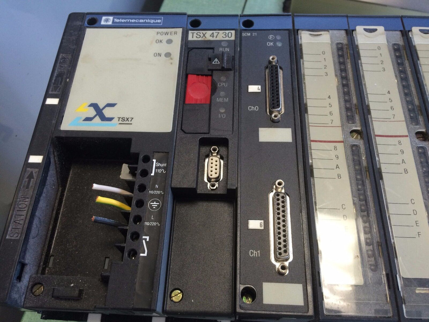 Telemecanique Tsx7 System,Txs 47 30 Cpu,I/O's,Scm 21,Tsxrkn82,Tsx Sup 70,Cr