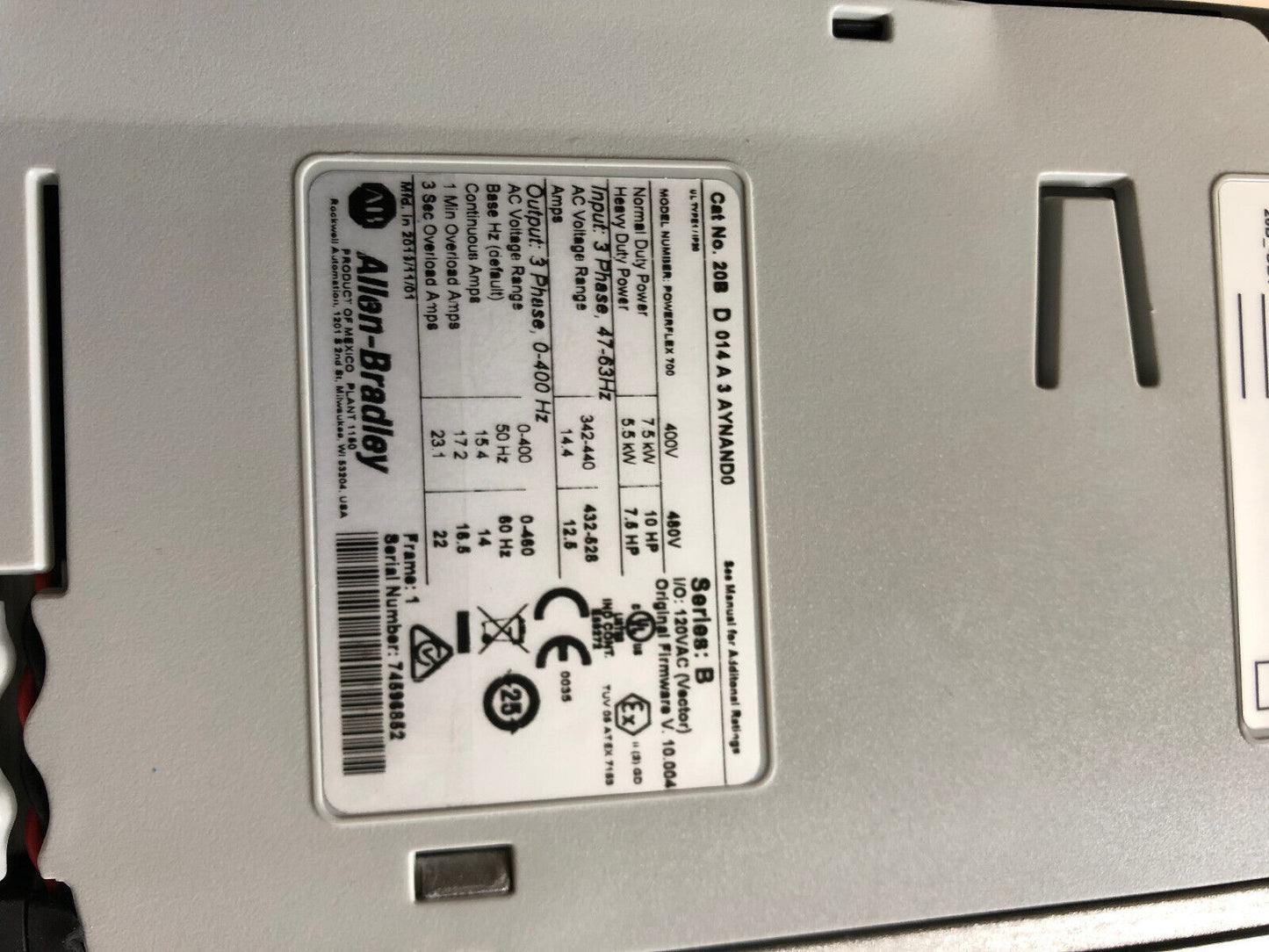 New Allen Bradley 20Bd014a3aynand0 /B Powerflex 700 Ac Drive 480V 14Amps,10Hp,Ay