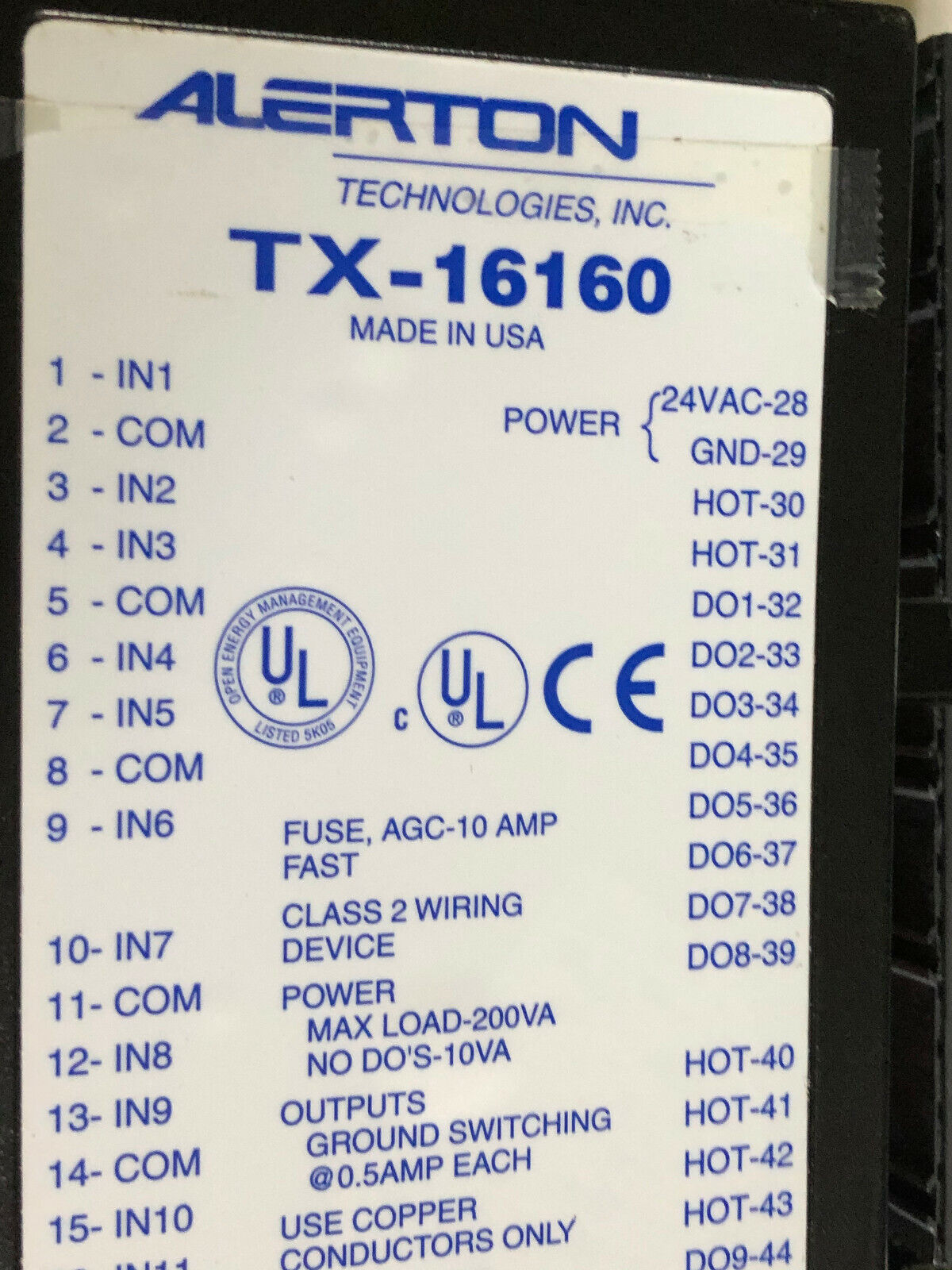 Alerton Tx-16160 Controller Programmable Logic,Ch