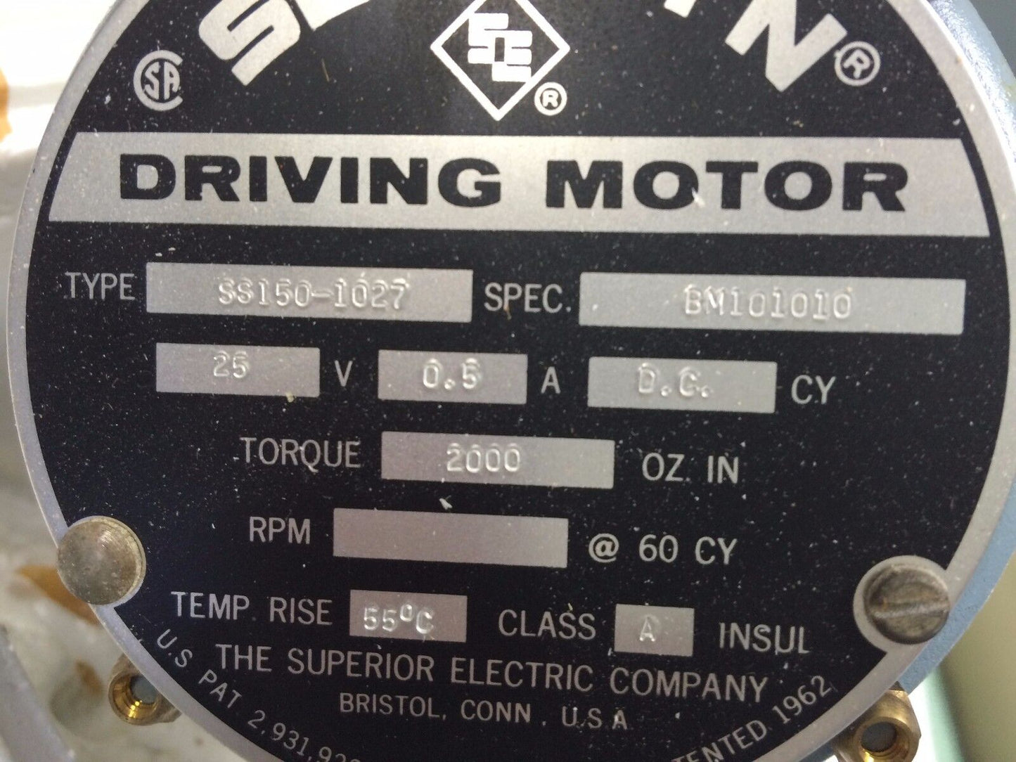 Superior Electric Ss150-1027 Stepper Motor Slo-Syn 25Vdc 0.5A,2000 Oz/In,Tc