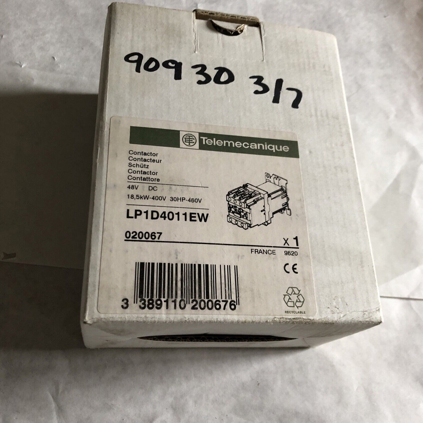 New Telemecanique Lp1 D4011 Ew  Contactor 40Amp 3Pole,48Vdc,1No/Nc Contractor,Ad