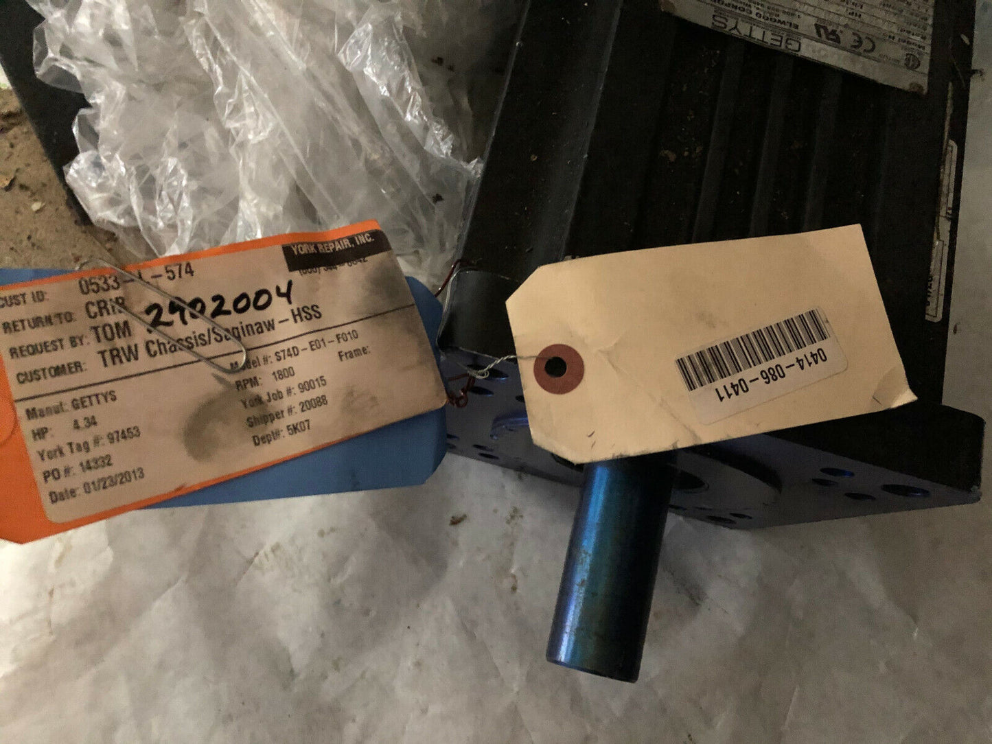 Elwood Gettys S74d-F01-F010 Ac Servo Motor,13.8A,230Vac,1800-Rpm,S74o-F01f010,Te