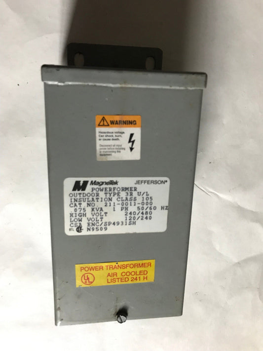 Magnetek 211-0011-000 Performer Transformer 0.075 Kva 3Ru/L 1Ph Ins Class 105,Et