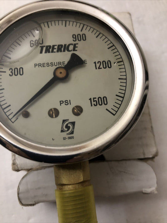 New Trerice 52-3020 Pressure Gauge 0-1500 Psi 1/4" Npt Bottom ,Cv