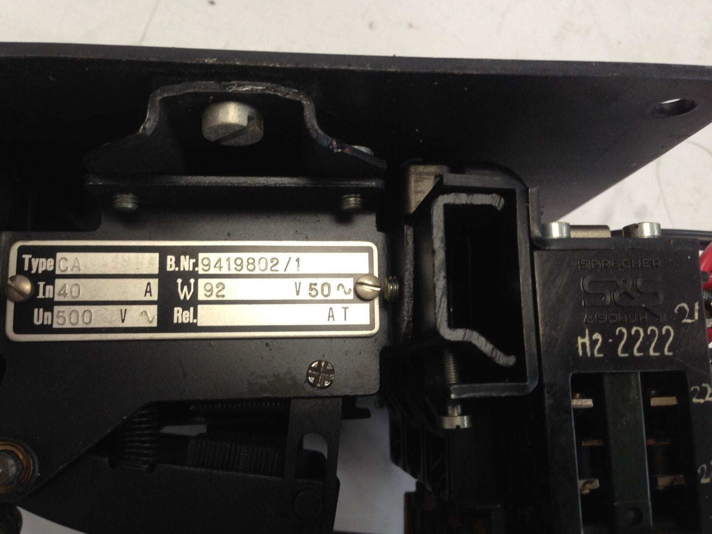 Vintage Sprecher & Shuh Starter Ca, 40A,500V,92W,Ca 9419802/1,92Vac-Coil,50Hz,Ey