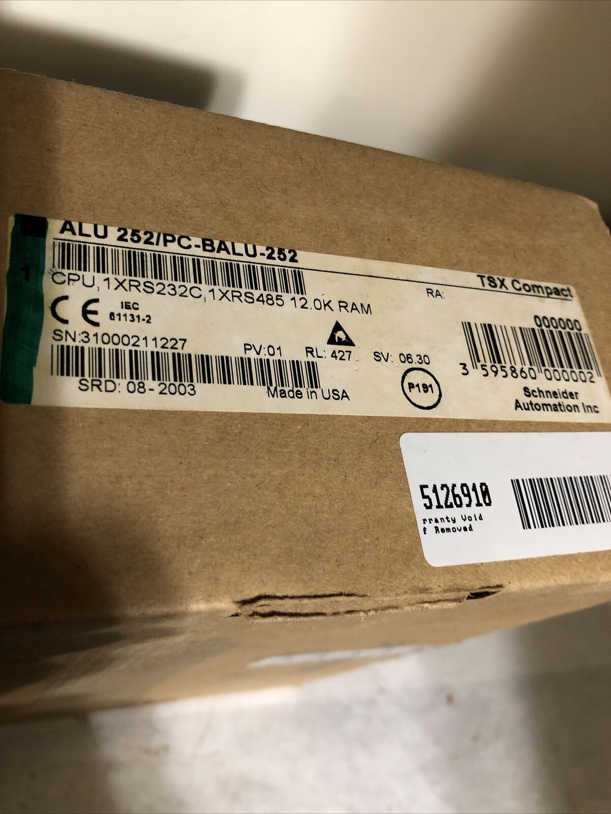 New Groupe Schneider Cpu Module 12.0K Ram Tsx Compact Alu 252  Pc-Balu-252,Fk