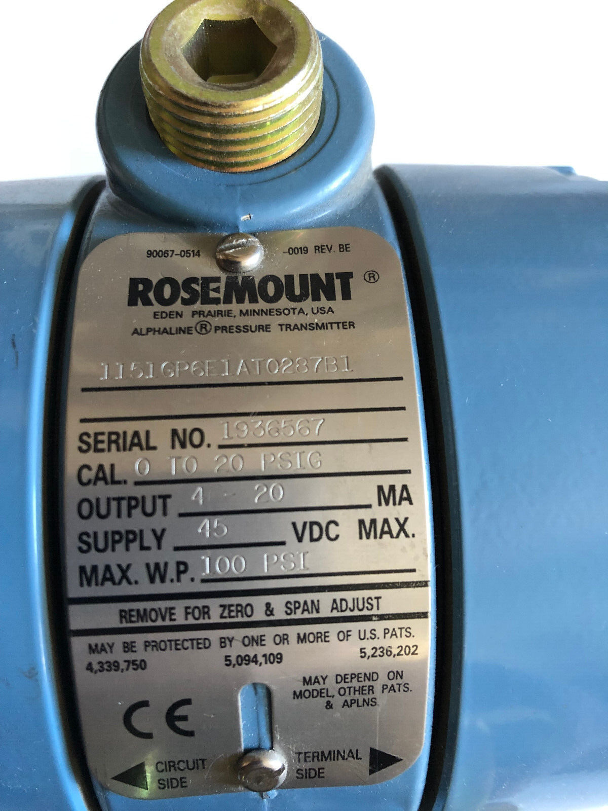 Rosemount 1151Gp6e1at0287b1 Alphaline Pressure Transmitter,1151Gp6e1ato287b1,Bn