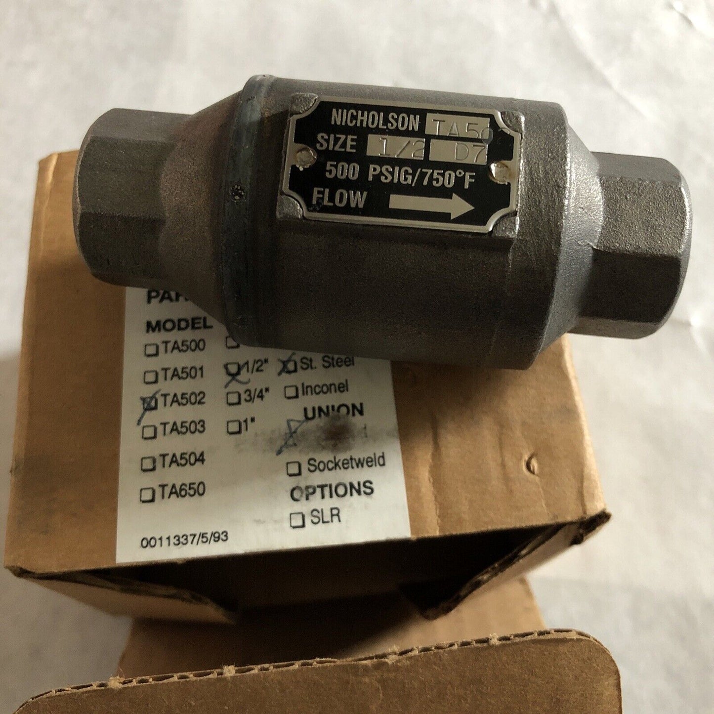 New 1/2" Npt Nicholson Ta 502 Thermostatic Steam Trap 500 Psi ,Bz