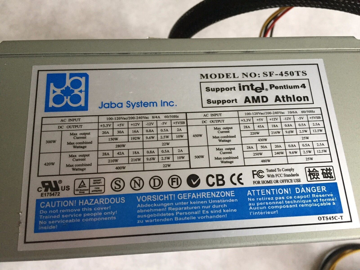 New Jaba System Sf-450Ts Power Supply,Intel Pentium4,Amd Athlon,Bx