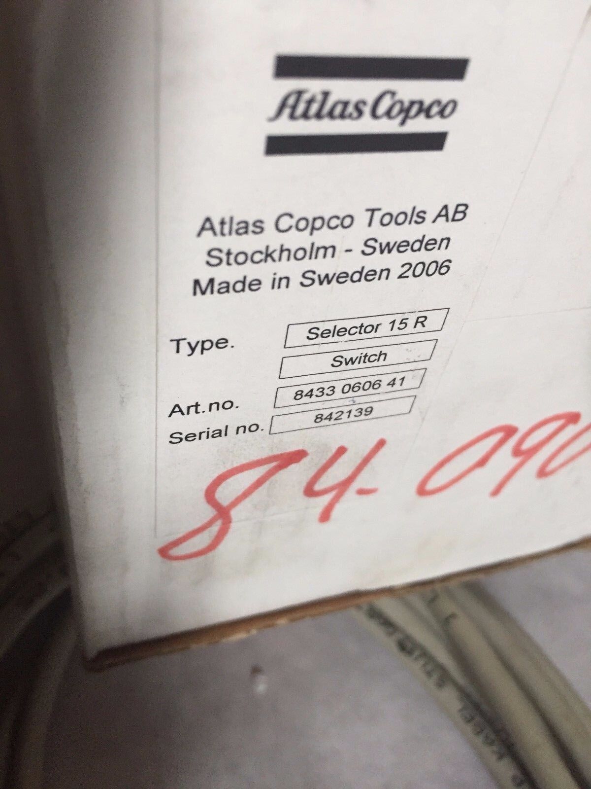 New Atlas Copco 8433 0606 41, Electronic Nutrunner 15R Selector Switch,Ak