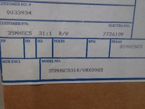 New Electra Gear D0a0601sam,35Mhsc531r/V@X00003 Gear Reducer, Ratio: 31:1,Bu