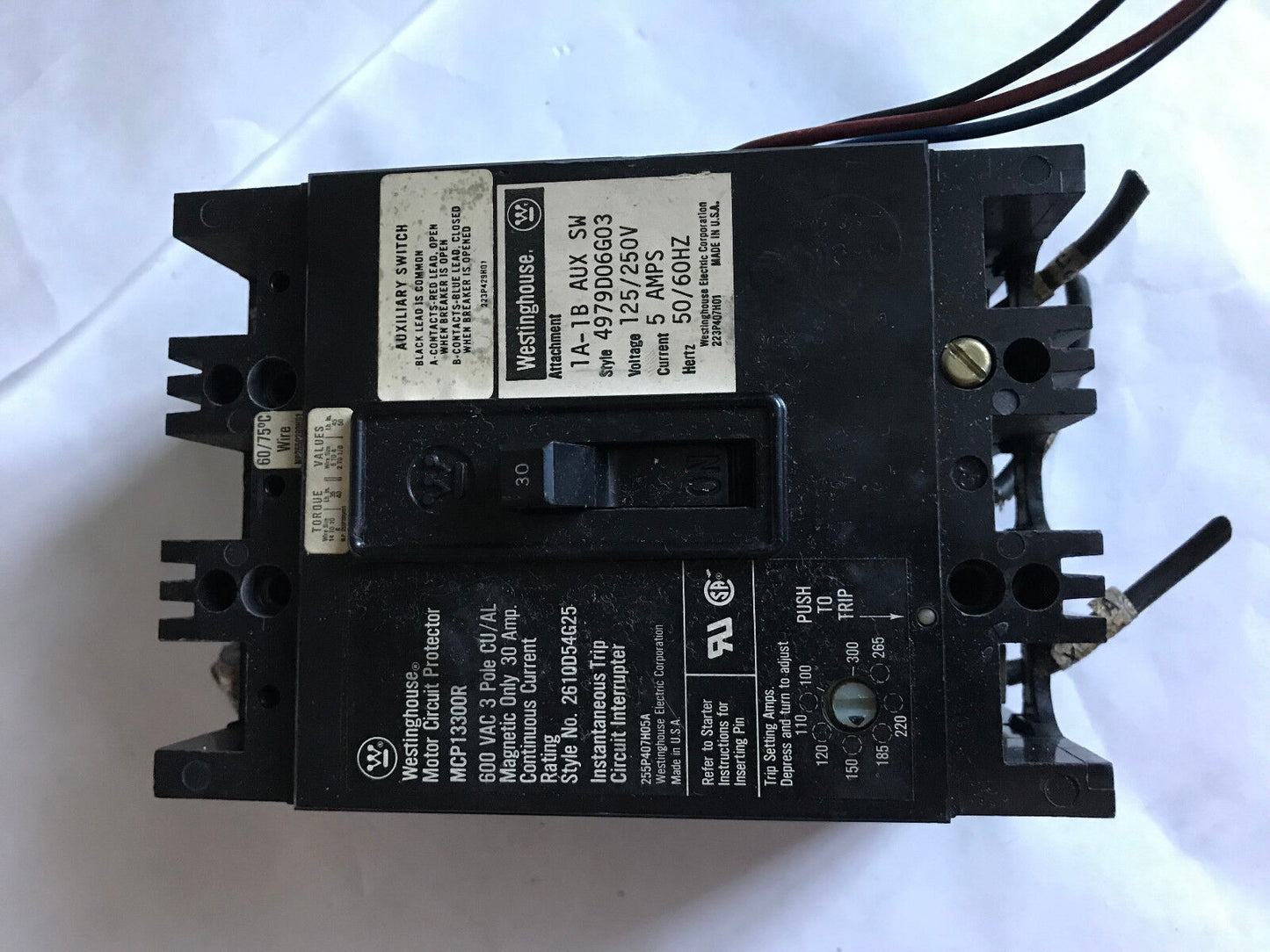Westinghouse 4979D06g03 Circuit Breakers,30A,1A-1B Aux Mcp13300r,5Amps,Et