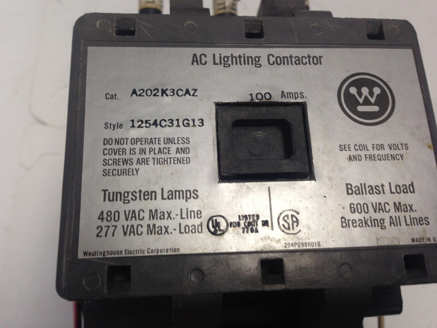 Westinghouse A202k3caz Ac Lighting Contactor,1254C31g13,600Vac,100A Contactor,Db