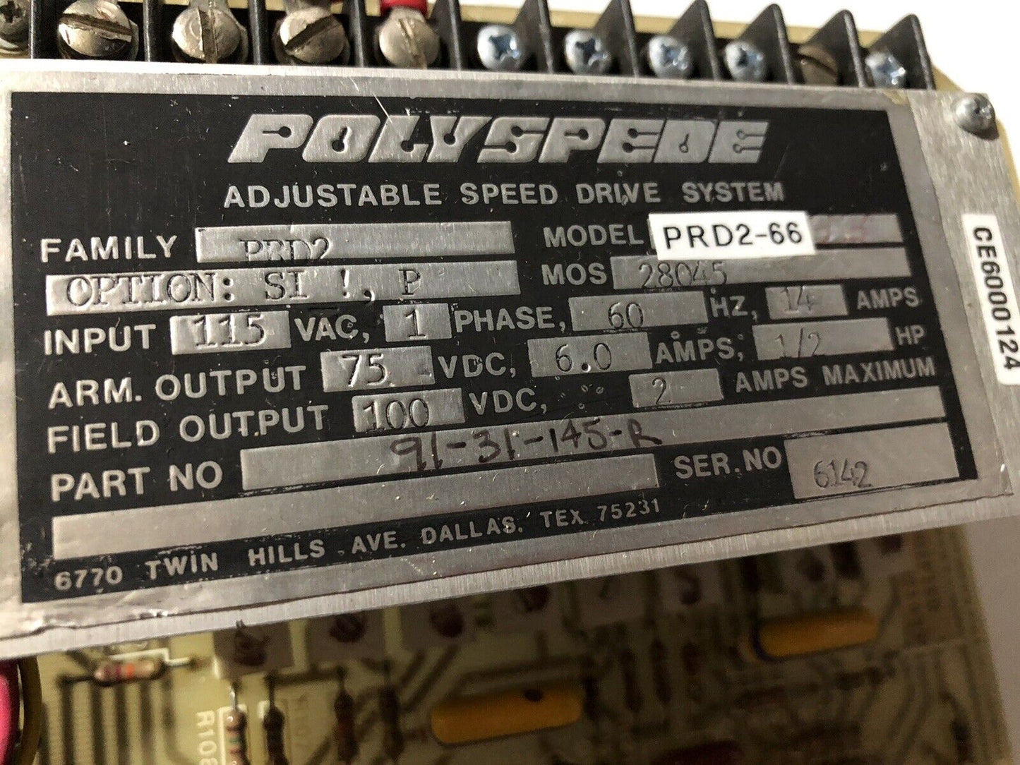 Polyspede Prd2 Prd2-66 Ac Drive,Option Si-1 E1489-01,P,Isolator Card E1485-01,To
