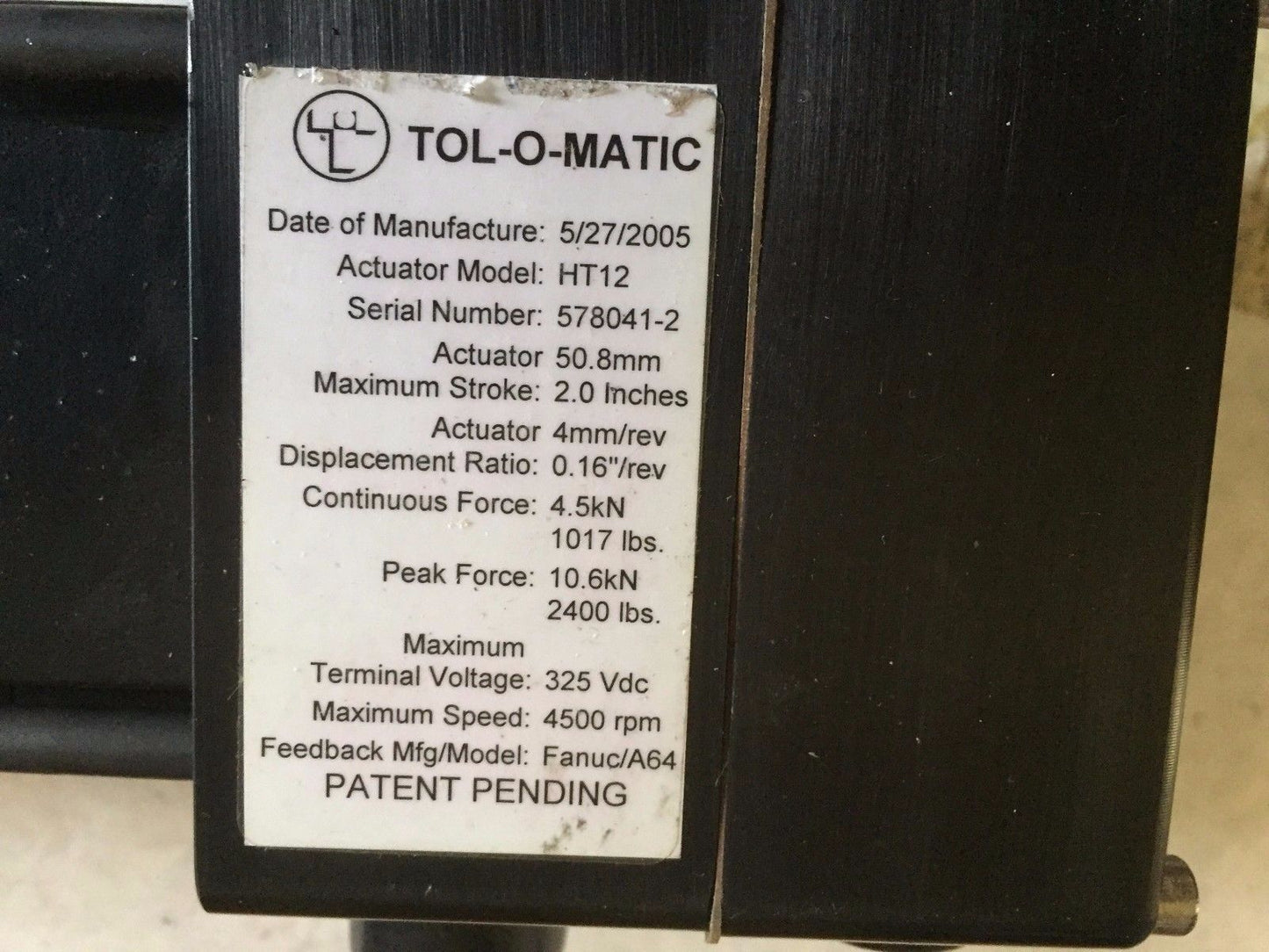 Tol-O-Matic Ht12 Pneumatic Actuator 50.8Mm Max Stroke 2.0”,4500 Rpm S5 Motor,Ap