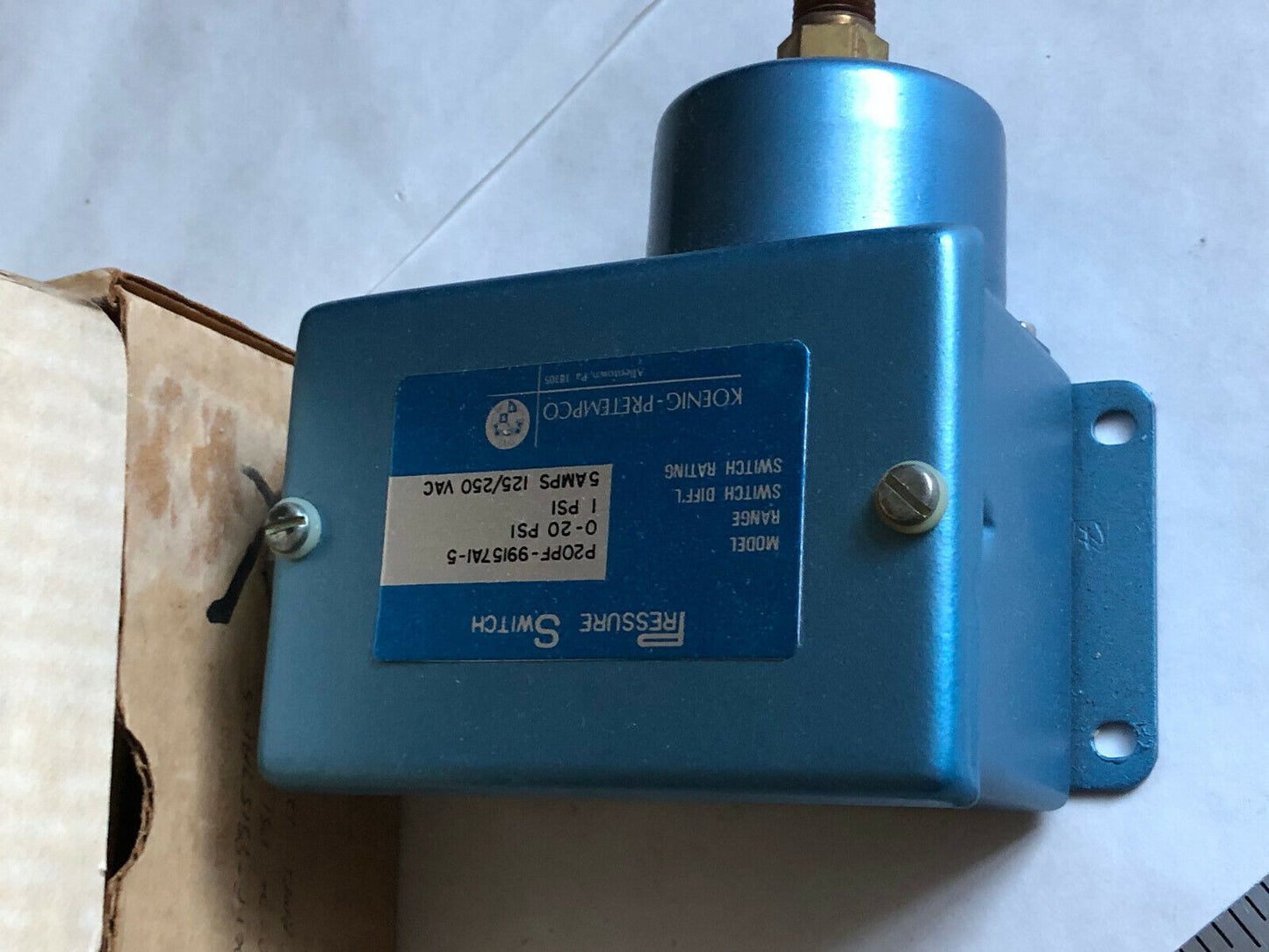 New Koenig Pretempo P20pf-99157A1-5 Pressure Switch 0-20Psi 5A, 125/250Vac,Se