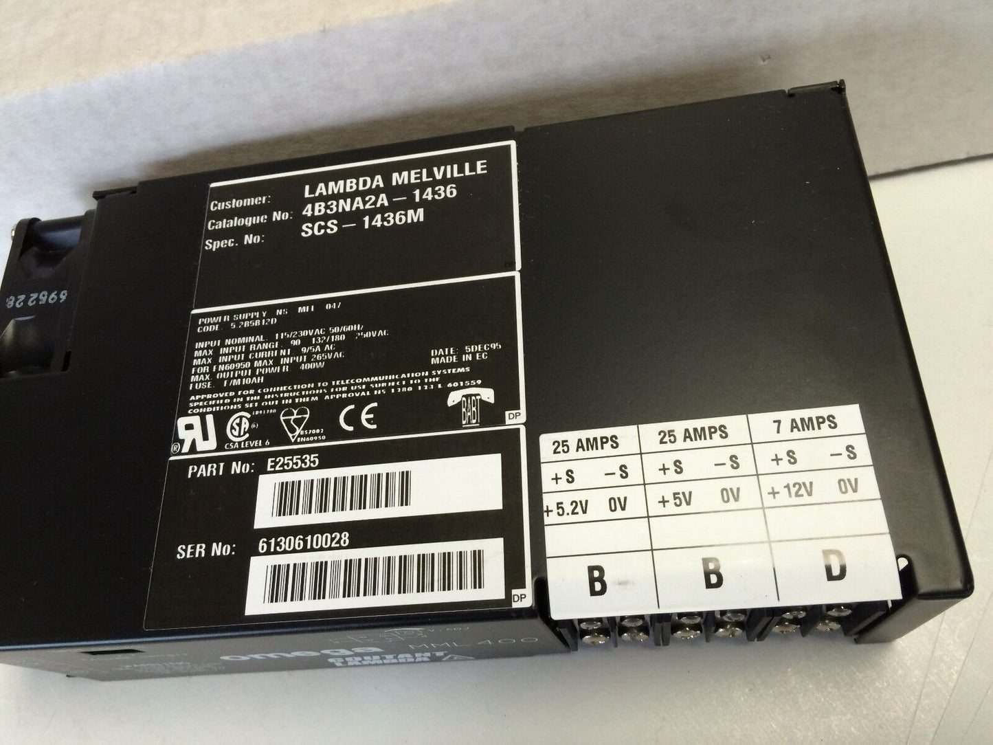 New Lambda 4B3na2a-1436, Scs-1436M,Omega Mml400,Power Supply,Mml400-E25535,Bm