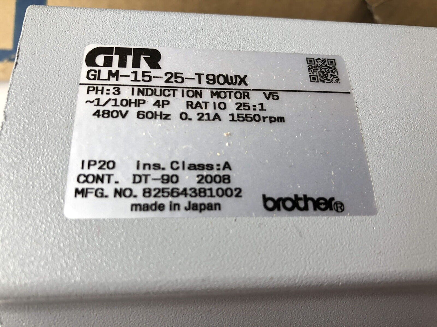 Brother Gtr Glm-15-25-T90wx Induction Gear Motor,1/10Hp,3-Ph,Ratio 25:1,Ha,Ae