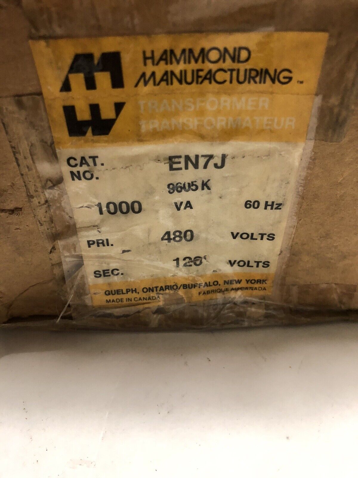 New En7j Gfc Hammond Transformer Type-E / Pri-480V/60Hz Sec-120V/1000Va 1Ph,Eg