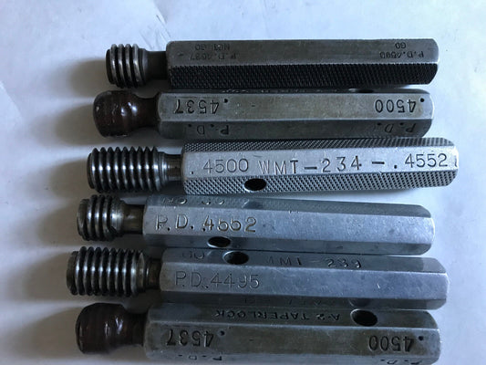 Lot 6 Go No Go .4537,.4552,.4495,.4500,1/2"-13 Lh & Rh Thread & Plug Gauges,Sb