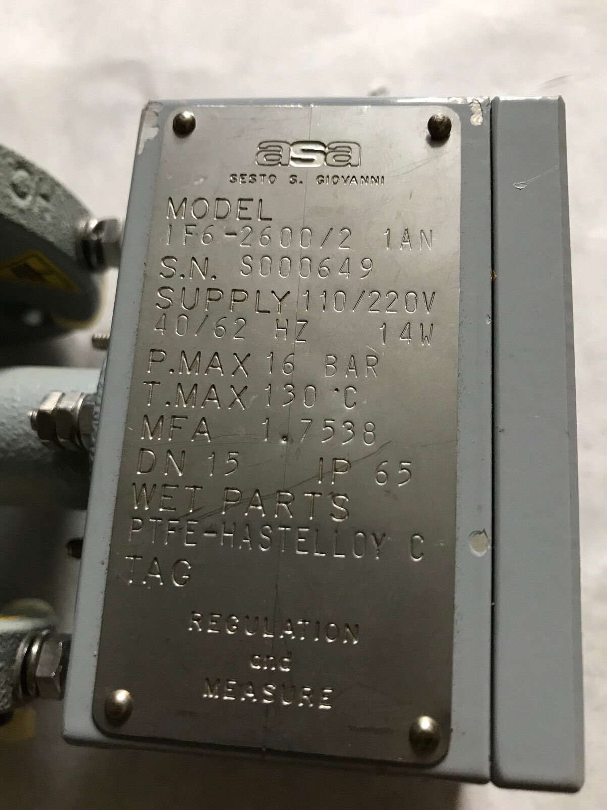 New 1/2" Dn 15 Asa If6-2600/2 1An Flow Control  110/220V 14W Ip65 16Bar 130C,Ag
