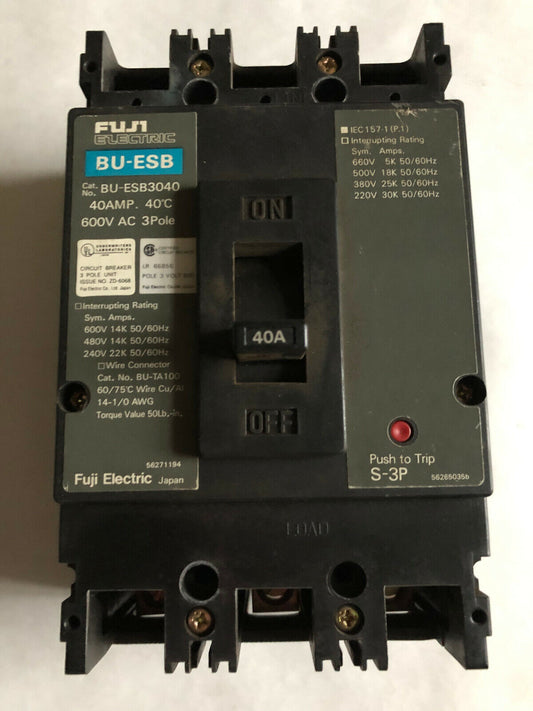Fuji Electric Bu-Esb Circuit Breaker, Bu-Esb3040, 40 Amp, 600V Ac, 3 P,Di